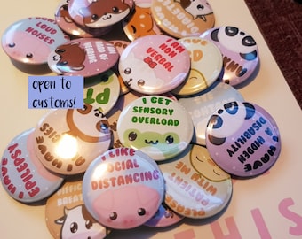 Épinglettes pour badges cachés 32 mm - Animaux, autisme, TDAH, TSPT, surcharge sensorielle, son, toc, bpd - Mise à jour avec plus d'animaux !