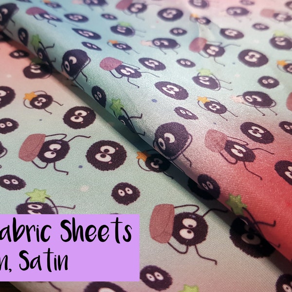 A4 Size 12"x8" Fat 16th Fabric Sheet | Soots - ash, anime, film, cute, rock, star, colourful, chibi, kawaii - Polyester linen, satin, velvet