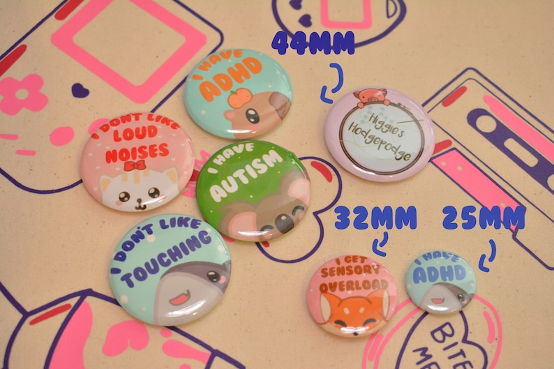 Épinglette cachée handicap - Badge de sensibilisation de 32 mm - Maladie invisible, autisme, TDAH, maladie chronique - Bouton Chibi personnalisable image 3