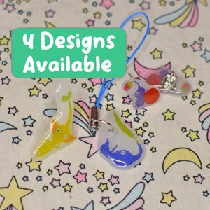 Pikmin Charms - Orecchini a bottone, ciondoli per telefono, spilla, distintivo, giallo, rosso, blu, viola, carino, fiore, creatura