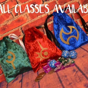 FFXIV Job badge dice bags, tank, healer, dps, d&d, table top, velvet, small, gift