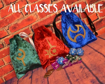 FFXIV Job badge dice bags, tank, healer, dps, d&d, table top, velvet, small, gift