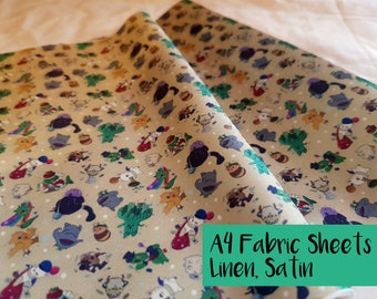 A4 size FFXIV Minions Fabric - Final Fantasy 14 Onine, Ringa, Ronka Fat Cat, Goobbue, Piassa, Cactuar, Moogle, Chocobo