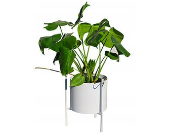 Maceta redonda de metal blanca moderna con soporte: macetero minimalista para decoración del hogar CON