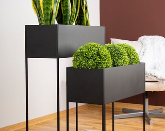 Modern Black Metal Planter with Stand – Long Rectangular Plant Pot for Indoor Décor U60