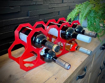 Sleek Red Wine Stand – Powder-Coated Steel Rack for 8 Bottles
