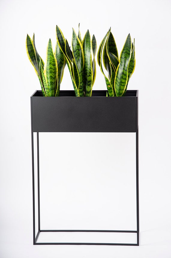 Modern Black Metal Planter With Stand  Long Rectangular Plant Pot for  Indoor Dcor U60 - Etsy