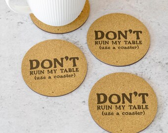 Engraved coasters set absorbent gift, cool coasters gift, Housewarming Gift, funny coasters, Cork Drink Coasters,