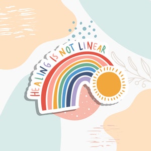 Genezing is niet lineair, sticker geestelijke gezondheid, sticker waterfles, laptopsticker, bewustzijn geestelijke gezondheid, sticker positiviteit, stickers