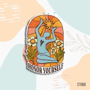 Naklejka motywacyjna Honor Yourself, wodoodporna i odporna na zarysowania, motywująca naklejka winylowa Boho na laptopa, butelki na wodę, dzienniki