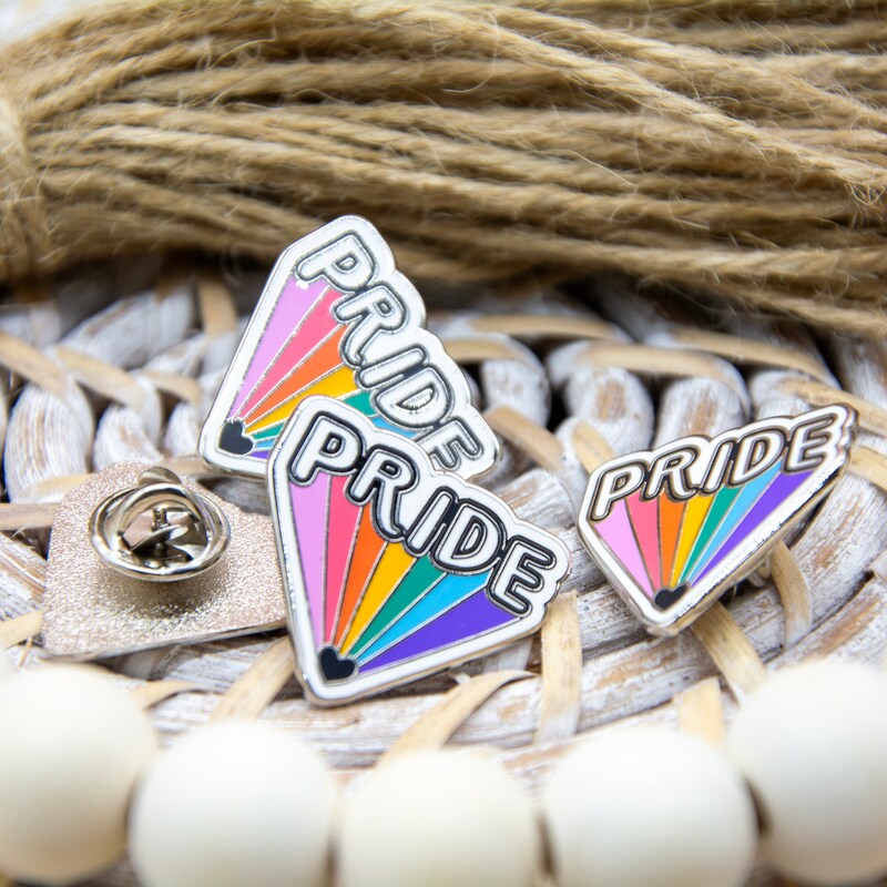 Gay Pride Pin - Rainbow Ribbon Pewter Pin With Gold Finish, 7/8 X 1/2 Inch - View #7