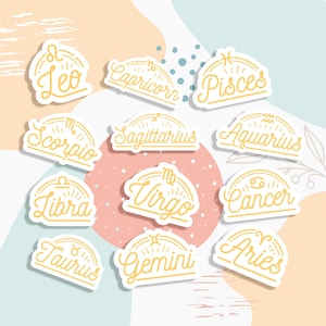 Pacote de adesivos boho do zodíaco, pacote de adesivos de astrologia, pacote de adesivos de planejador, arte do zodíaco, adesivo de garrafa de água, pacote de adesivos de laptop do zodíaco