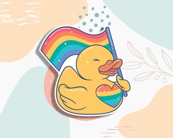 Cute pride duck, lgbtq sticker, planner sticker, pride laptop sticker, gay laptop sticker, pride tumbler sticker, gay water bottle sticker