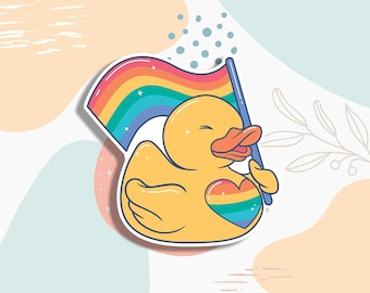 Cute pride duck, lgbtq sticker, planner sticker, pride laptop sticker, gay laptop sticker, pride tumbler sticker, gay water bottle sticker