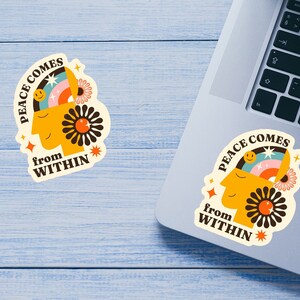 Peace comes from within, mental health sticker, water bottle sticker, laptop sticker, mental health awareness, positivity sticker, decals image 3