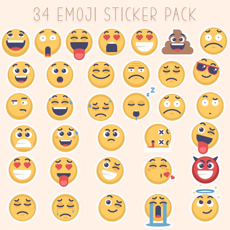 Emoji Sticker Pack Emoji Cute Sticker Water Bottle Sticker Etsy