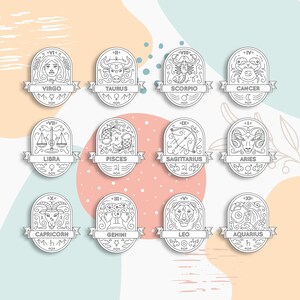 Paquete de pegatinas del zodiaco, paquete de pegatinas de astrología, paquete de pegatinas para planificador, arte del zodiaco, pegatinas para botellas de agua, paquete de pegatinas del zodiaco para computadora portátil