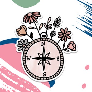 Adhesivo de vinilo con brújula floral, adhesivo para vaso, adhesivo para agenda, adhesivos para portátil, adhesivo para botella de agua, adhesivo para funda de teléfono, calcomanías para portátil