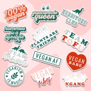 Vegan sticker pack, herbivore club, vegetarian sticker pack, planner sticker pack, lover sticker, laptop sticker pack, plant based sticker image 1