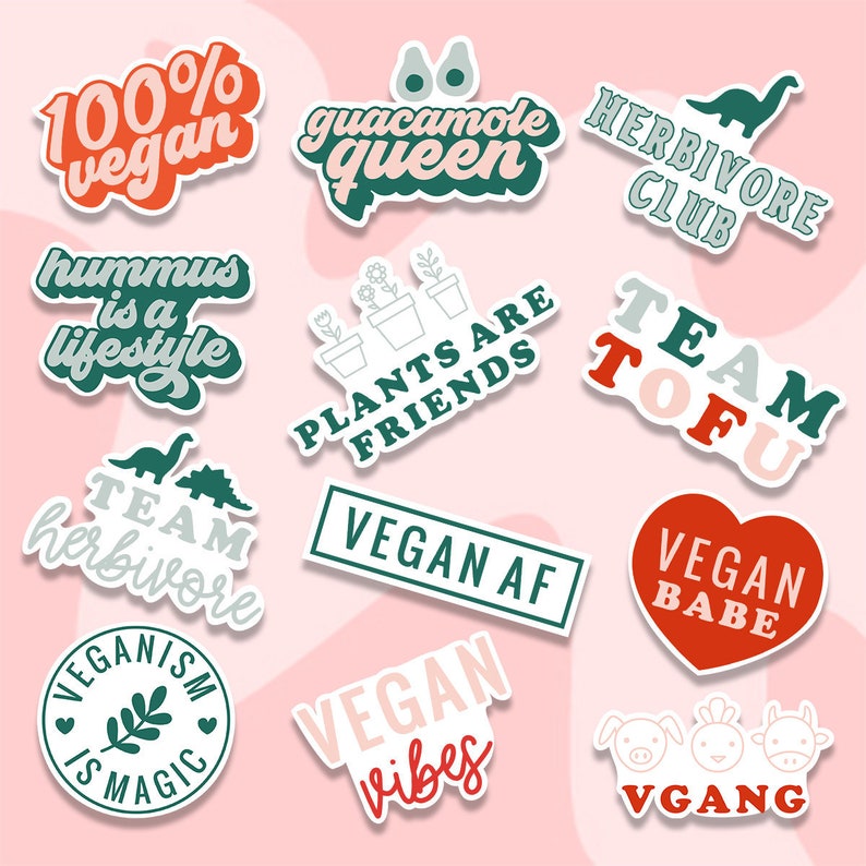 Vegan sticker pack, herbivore club, vegetarian sticker pack, planner sticker pack, lover sticker, laptop sticker pack, plant based sticker image 1