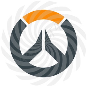May include: A stylised logo with a grey circle and a black triangle inside. The circle has a thick orange band at the top.