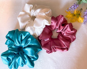 Hair scrunches,Luxury Satin scrunches, hair ties, mini size,large,X-Large scrunchies.