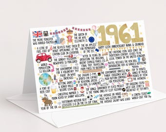 65th Wedding Anniversary 1961 Anniversary Card UK | Gift | Personalised Sapphire Anniversary Card | Back in 1961 Facts Large A5 Card
