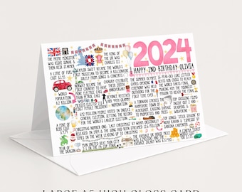 2nd Birthday Personalised  Fact Card | Two Year Old Birthday Gift | Fun Facts From Your Birth Year Keepsake for Boys & Girls
