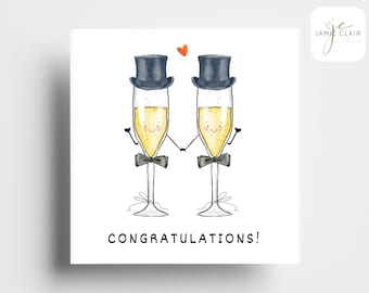 Congratulations card | Mr and Mr | Champagne wedding couple | Greetings card | Gay Wedding| Love is love | Groom & Groom | card for them