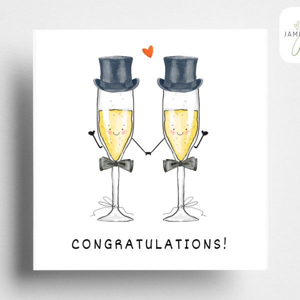 Congratulations card | Mr and Mr | Champagne wedding couple | Greetings card | Gay Wedding| Love is love | Groom & Groom | card for them