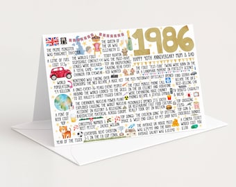 40th Anniversary 1986 Ruby Wedding Fun Fact Card for Mum & Dad – 40th Wedding Milestone