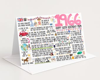 60th Birthday Card for her | personalised 1966 fun facts | Mum | Grandma | Sister | Auntie | Daughter | Friend
