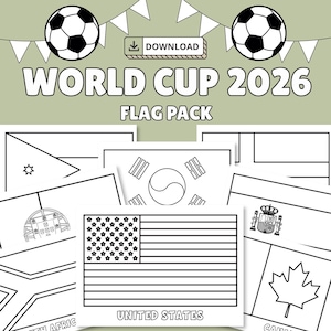 Disegni da colorare delle bandiere dei Mondiali in PDF / 48 bandiere internazionali da colorare / Fogli di attività stampabili per i Mondiali, ideali per la classe o per una festa a tema calcio