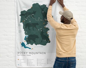 Rocky Mountain National Park Map Tapestry | Wall Hanging Tapestry | Rocky Mountains Tapestry