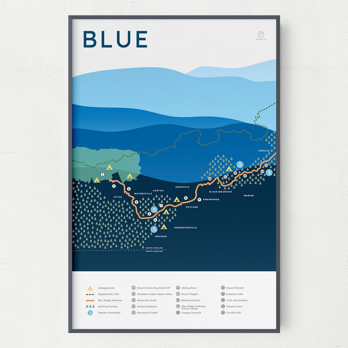 Blue Ridge Parkway Map Print Series - Etsy