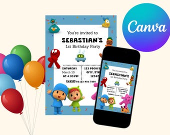 Pocoyo Birthday Invitation Template: Editable Party Invite (5x7 inches, Digital Download)