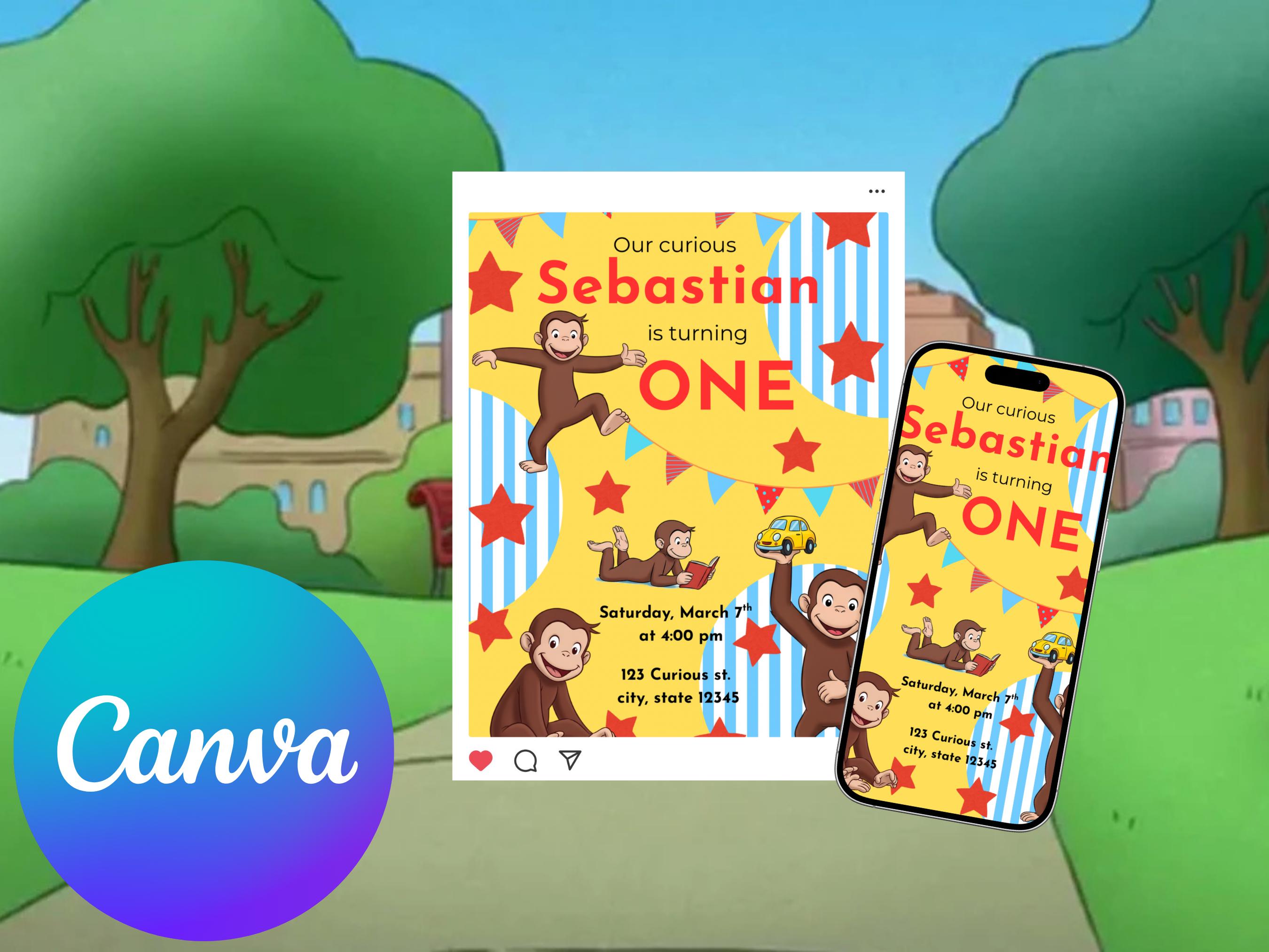 George Michael Invitation Curious George Inspired Birthday Invitation! - Etsy