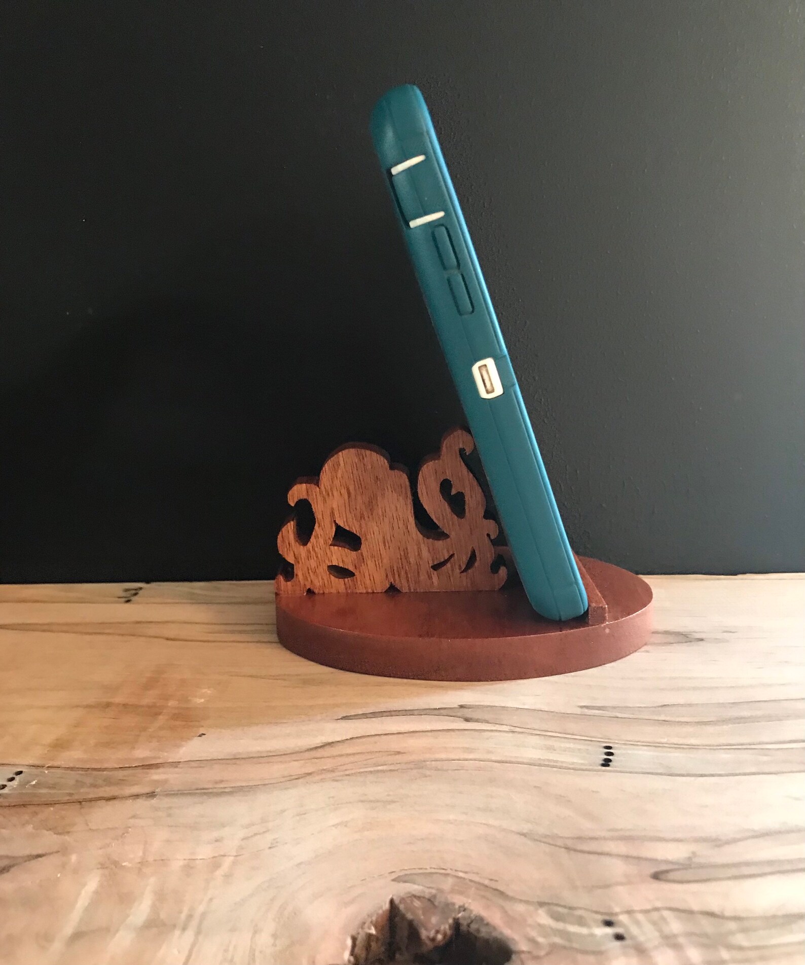 Mahogany Wooden Octopus Cellphone Holder Etsy