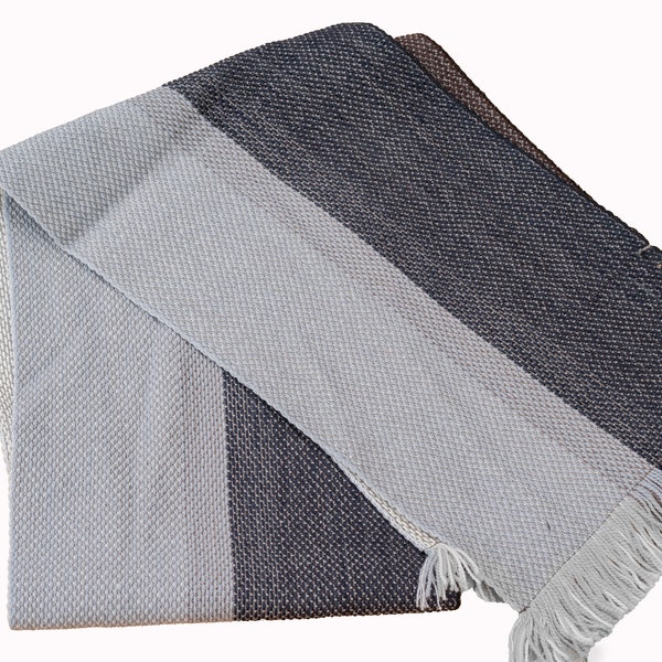 Écharpe, foulard en laine mérino tricotée à la main - Chaude et douce - Homme, femme, unisex - Couleurs rayées moutarde, bordeaux et noir