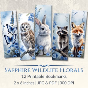 Bookmark Set Woodland Animals Watercolor – Printable Bunny, Fox, Owl, Squirrel Bookmarks, Cute Digital Collage Download for Book Lovers