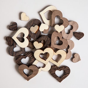 Wood Heart Table Scatter Mix, Wedding or Bridal Shower Décor, Valentine&#39;s Party Place Setting Decoration, Reusable Confetti for Crafts