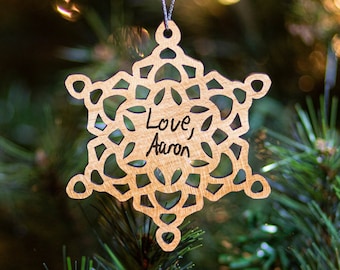 Personalized Handwriting Snowflake Christmas Ornament, Custom Wooden Snowflake, Personalized Wood Ornament, Handwriting Ornament