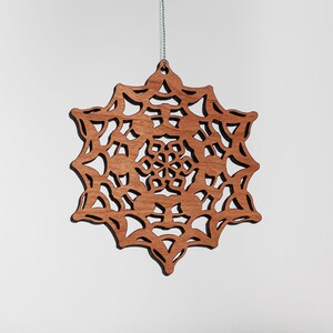 Wood Snowflake Christmas Ornament, Wooden Ornament, Rustic Wooden Snowflake, Finished Cherry Ornament, Wood Christmas Decor