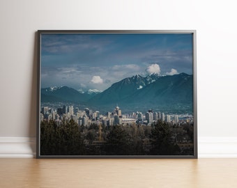 Arte mural de Vancouver, foto de Canadá, póster del centro de Vancouver, descarga digital, decoración de pared de Columbia Británica, impresión del horizonte de una ciudad canadiense