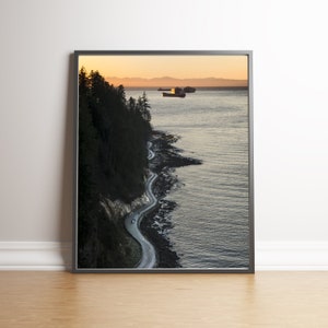 Art mural du parc Stanley, impression de Vancouver, affiche nature, Colombie-Britannique, Canada, décoration murale, oeuvre d'art paysage, photo digue, océan, coucher de soleil