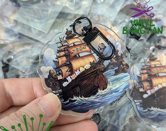 Llavero acrílico de barco pirata Aniteez de 2,5 pulgadas y doble cara.