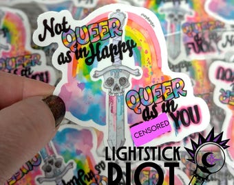Glossy Sticker “Not Queer as in Happy Sword” 3-inch - Original Design