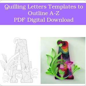 Arte de quilling, plantillas de letras de quilling para delinear A-Z (PDF, descarga digital), letras, plantillas, imprimibles, descarga