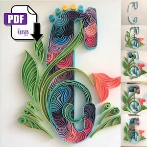 Arte de quilling, plantilla de letra C de quilling, arte de quilling, letra C colorida, regalo de papel personalizado