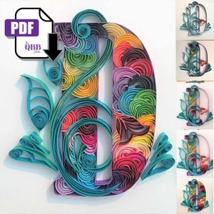 Arte de quilling, plantilla de letra D de quilling, arte de quilling, letra D colorida, regalo de papel personalizado